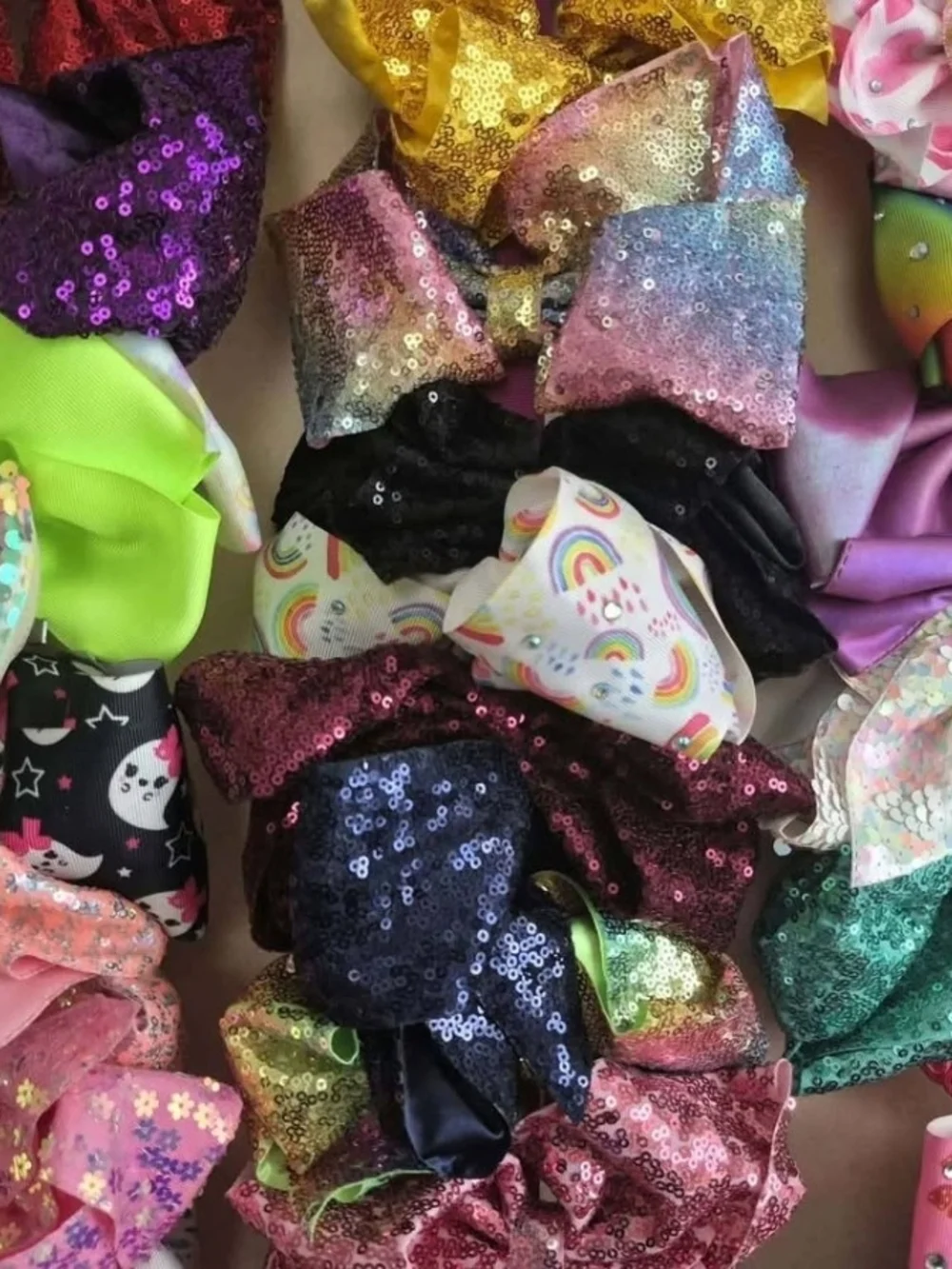 Kids Multicolor Hair Bow Lot - Assorted Glitter & Print Bows